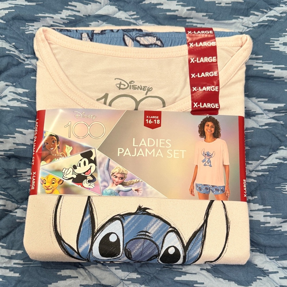 Disney Women's Pajama Set - Cream and Blue Stitch Design